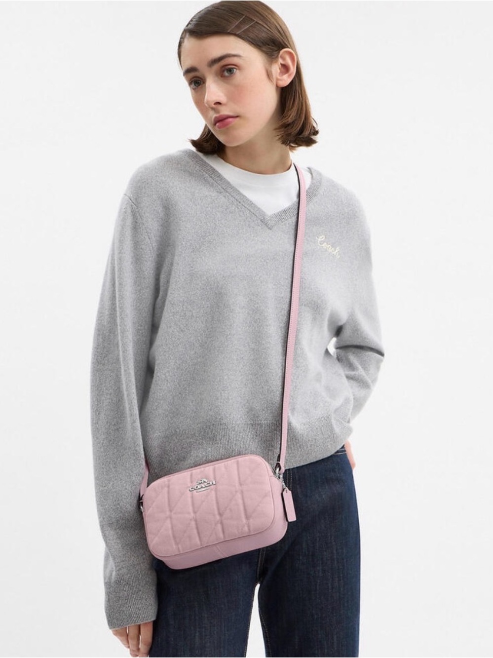 Coach Mini Jamie Camera Bag Pink Quilted Denim Leather - Picture 5 of 12